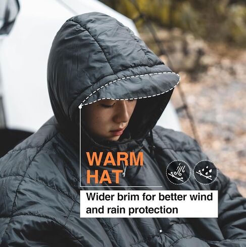 OneTigris Camping Blanket Honcho Poncho with 3M Thinsulate Insulation,Wearable Sleeping Bag Poncho for Camping Large Ultralight Water-Resisitant Warm Wearable Blanket for Outdoor Camping,Hiking in Saudi Arabia