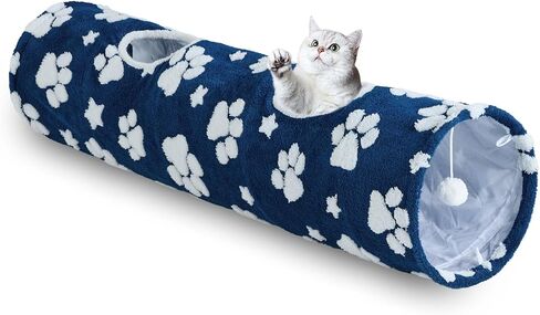 Cat Tunnel for Indoor Cats, Cute Peekaboo Cat Cave Play Tunnel with Dangling Balls, Pet Donut Tunnel Bed with Circle Mat for Cat Puppy Kitten Rabbit, Grey in Saudi Arabia