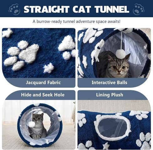 Cat Tunnel for Indoor Cats, Cute Peekaboo Cat Cave Play Tunnel with Dangling Balls, Pet Donut Tunnel Bed with Circle Mat for Cat Puppy Kitten Rabbit, Grey in Saudi Arabia