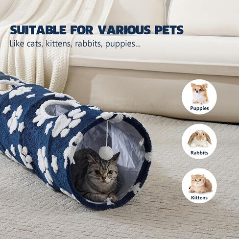 Cat Tunnel for Indoor Cats, Cute Peekaboo Cat Cave Play Tunnel with Dangling Balls, Pet Donut Tunnel Bed with Circle Mat for Cat Puppy Kitten Rabbit, Grey in Saudi Arabia