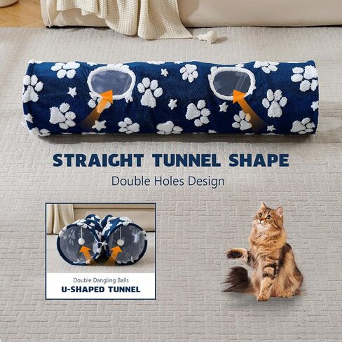 Cat Tunnel for Indoor Cats, Cute Peekaboo Cat Cave Play Tunnel with Dangling Balls, Pet Donut Tunnel Bed with Circle Mat for Cat Puppy Kitten Rabbit, Grey in Saudi Arabia