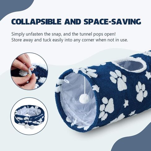 Cat Tunnel for Indoor Cats, Cute Peekaboo Cat Cave Play Tunnel with Dangling Balls, Pet Donut Tunnel Bed with Circle Mat for Cat Puppy Kitten Rabbit, Grey in Saudi Arabia