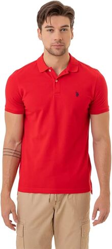 U.S. POLO ASSN. Men's Slim Fit Solid Pique Polo Shirt, Engine Red Large in Saudi Arabia