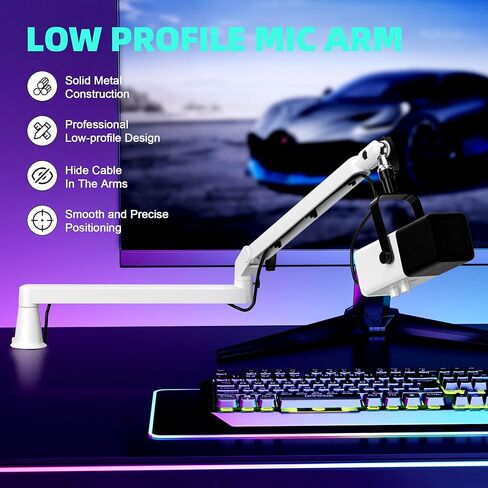 Low Profile Mic Arm Soiid Metal Sturdy Boom Arm Flexible Low Profile Microphone Arm Desk Microphone Stand for Podcasting Recording Desk Zooming in Kuwait