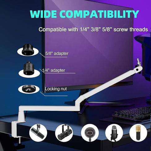 Low Profile Mic Arm Soiid Metal Sturdy Boom Arm Flexible Low Profile Microphone Arm Desk Microphone Stand for Podcasting Recording Desk Zooming in Kuwait