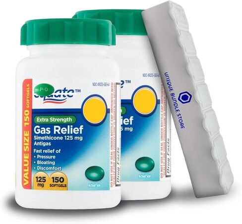 Simethicone 125 mg ، 150 Count Softgels حجم القيمة ، إغاثة غاز قوة إضافية + 7 أيام منظم حبوب منع الحمل (حزمة 2) in Kuwait