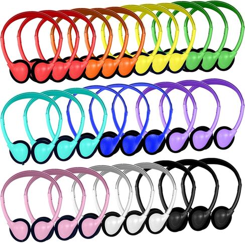 سماعات رأس للأطفال للفصول المدرسية 10 عبوات، سماعات رأس سلكية على الأذن بمقبس 3.5 مم للأطفال والطلاب (10 ألوان) in Kuwait