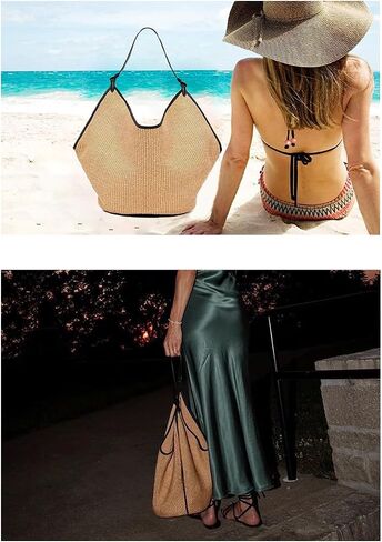 Straw Bag for Women,Trendy Handbag Purse Summer Beach Shoulder with Top-Handle,for Ladies Vacation Travel Shopping in Saudi Arabia