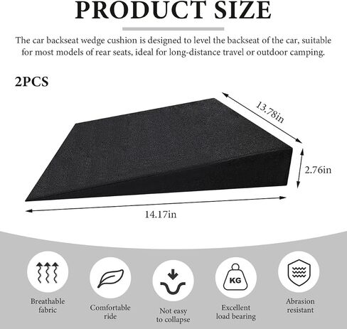2PCS Auto Seat Wedge Leveling Cushion, Comfortable Ergonomic Wedge Foam Pad Car Seat Cushion, Angled Design Rear Seat Pad Office Chair Support Cush ion for Pain Relief in Saudi Arabia