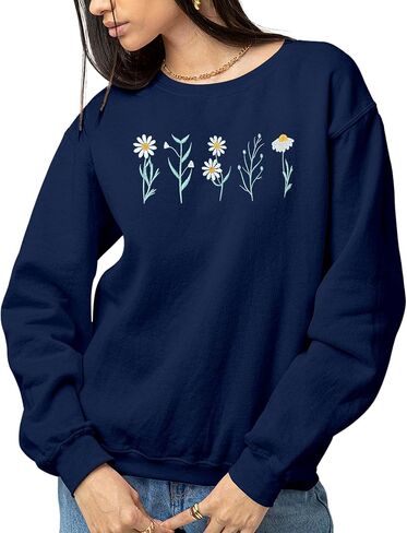 Nacre Apparel Daisy Lover مطرزة من النوع الثقيل للزهور البرية Crewneck Flower Plant Plant in Kuwait