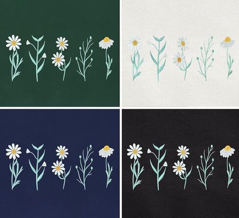 Nacre Apparel Daisy Lover مطرزة من النوع الثقيل للزهور البرية Crewneck Flower Plant Plant in Kuwait