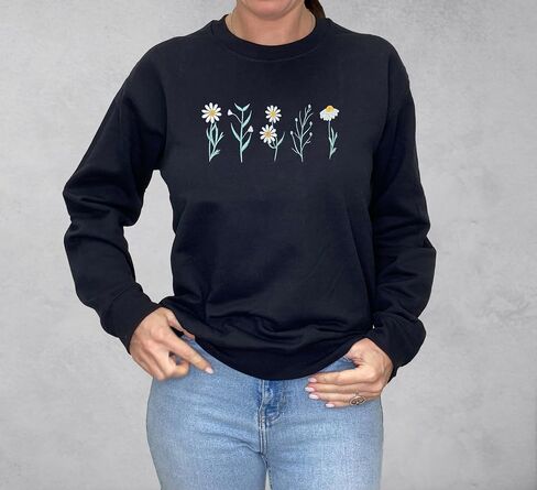 Nacre Apparel Daisy Lover مطرزة من النوع الثقيل للزهور البرية Crewneck Flower Plant Plant in Kuwait