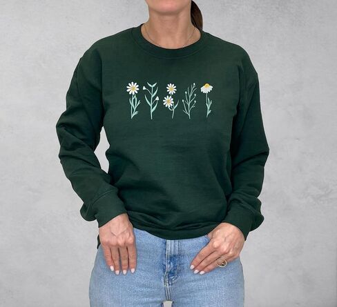 Nacre Apparel Daisy Lover مطرزة من النوع الثقيل للزهور البرية Crewneck Flower Plant Plant in Kuwait