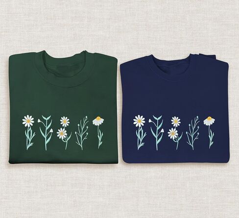 Nacre Apparel Daisy Lover مطرزة من النوع الثقيل للزهور البرية Crewneck Flower Plant Plant in Kuwait