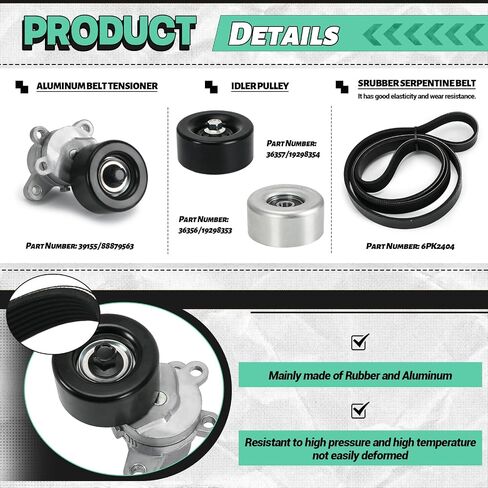 90K-39155 Serpentine Drive Belt Stensioner W/Pulley Kit متوافق مع Nissan Altima 3.5 2007-2012 Maxima 2009-2015 Murano 2009-2014 استبدال 39155 36356 36357 K070669 in Kuwait