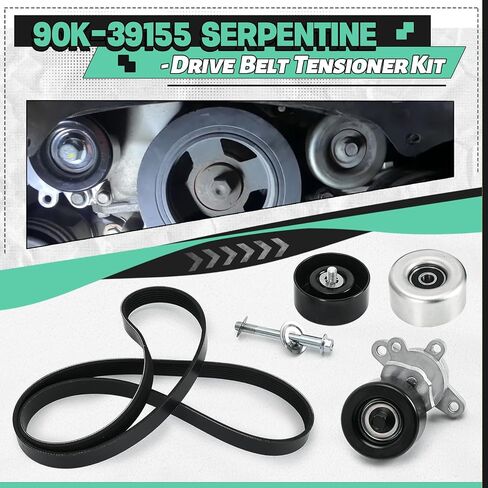 90K-39155 Serpentine Drive Belt Stensioner W/Pulley Kit متوافق مع Nissan Altima 3.5 2007-2012 Maxima 2009-2015 Murano 2009-2014 استبدال 39155 36356 36357 K070669 in Kuwait
