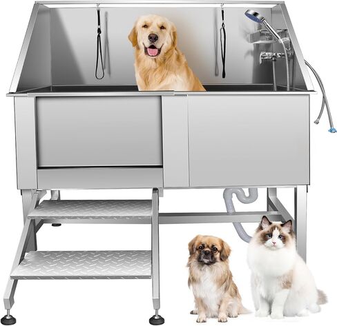 Dog Bath Tub 34'' Small Dogs, Pet Grooming Bahtub Home Washing Station for Small Pets Stainless Steel with Sliding Doors, Left Steps in Saudi Arabia