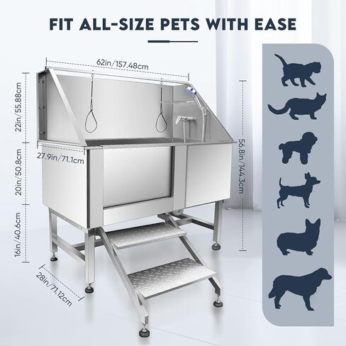 Dog Bath Tub 34'' Small Dogs, Pet Grooming Bahtub Home Washing Station for Small Pets Stainless Steel with Sliding Doors, Left Steps in Saudi Arabia