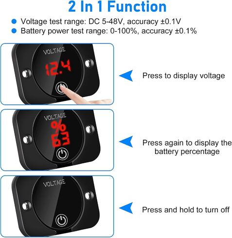 Linkstyle Battery Voltage Gauge, DC Volt Meter 12 Volt 24 Volt, LED Digital Display Voltage Meter, Waterproof Voltmeter with Touch Switch for Car RV Motorcycle Boat Golf Cart in Saudi Arabia