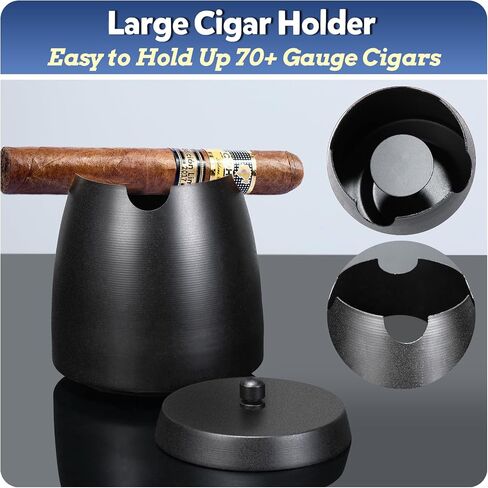 Cigar Ashtray with Lid for Outdoors Indoors Outside Patio Home Black Decor,Large Holder Ash tray Windproof,Cigar Accessories Gift for Men Dad Husband Boyfriend (Large) in Saudi Arabia