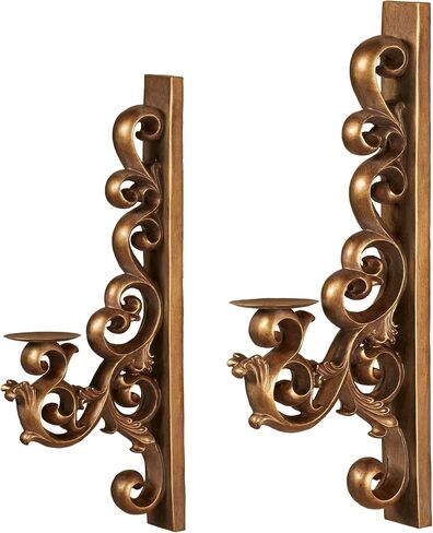 Astrella Aged Gold Scroll Wall Sconce Set of Two | Victorian Style Vintage Decor for Bedroom, Living Room, Hallway, Foyer | Hanging Sconces for Candles in Saudi Arabia
