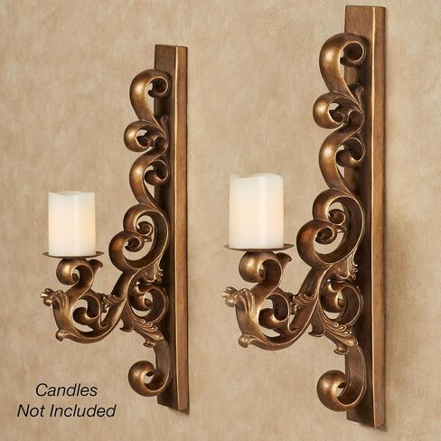 Astrella Aged Gold Scroll Wall Sconce Set of Two | Victorian Style Vintage Decor for Bedroom, Living Room, Hallway, Foyer | Hanging Sconces for Candles in Saudi Arabia
