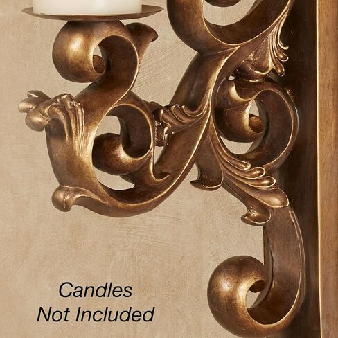 Astrella Aged Gold Scroll Wall Sconce Set of Two | Victorian Style Vintage Decor for Bedroom, Living Room, Hallway, Foyer | Hanging Sconces for Candles in Saudi Arabia