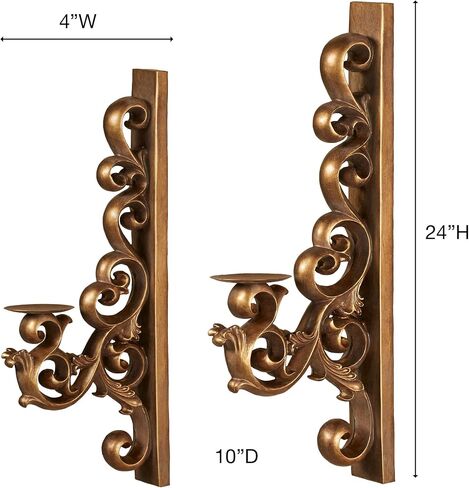 Astrella Aged Gold Scroll Wall Sconce Set of Two | Victorian Style Vintage Decor for Bedroom, Living Room, Hallway, Foyer | Hanging Sconces for Candles in Saudi Arabia