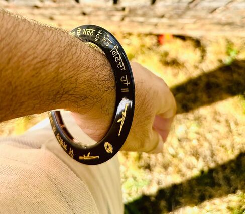 Punjabi Gurmukhi Engraved Sarb Loh Sikh Kada Double Sided Inspired from Sant Jarnail Singh Bhindrawala With AK 47 Engraved Punjabi Kada Sikh Bracelet Limited Edition in Saudi Arabia