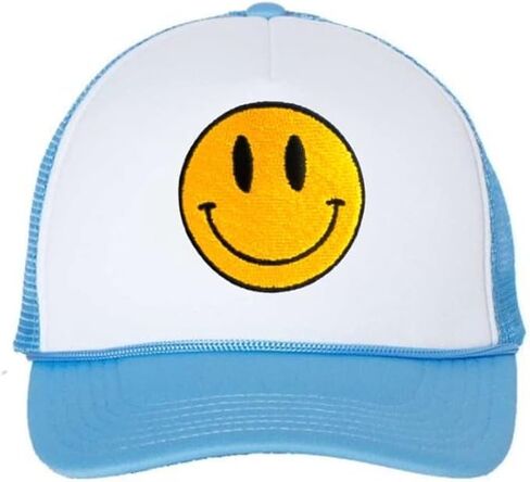 Smile Face Trucker Hat, Trendy Cute Preppy Smile Yellow Emoji Patch Embroidered Baseball Cap Snapback Hat, One Size, Women in Saudi Arabia