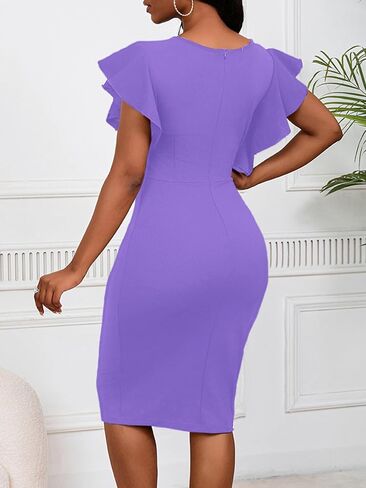 Yajedo Pink Dress for Women Retro 1950S 1960S Style Peplum Ruffle Summer Cocktail Knee Length Pencil Dress(Pink Large) in Saudi Arabia