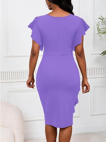 Yajedo Pink Dress for Women Retro 1950S 1960S Style Peplum Ruffle Summer Cocktail Knee Length Pencil Dress(Pink Large) in Saudi Arabia