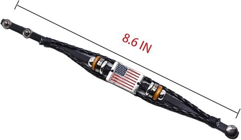 USemporium Unisex Black Leather Braided Bracelet with Wooden and Metal Beads, Sterling Silver American Flag Charm - Patriotic Jewelry for Men and Women,Military,Police Adjustable Wristband, 0.35 in Saudi Arabia