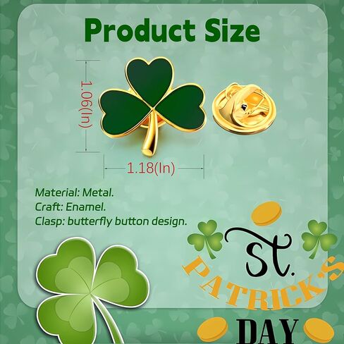 12 Pcs St. Patrick's Day Clover Lapel Pins Irish Lucky Shamrock Pins Brooches Jewelry for Women and Men Culture Celebration Pin Festivals Gift in Kuwait