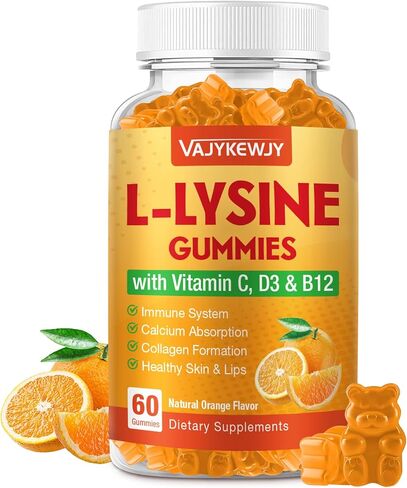 L-Lysine Gummies 1000 ملغ للدعم المناعي ، نكهة برتقالية لذيذة ، نباتي ، غير المعدلة وراثيا ، خالية من الغلوتين-60 in Kuwait