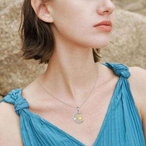 Moon and Star/Cat Moon/Crescent Moon Necklace for Women 925 Sterling Silver Crescent Moon Jewelry Gifts in Kuwait