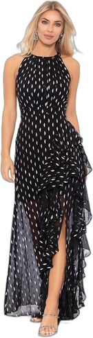 Betsy & Adam Women's Long Halter Chiffon Clip Dot in Saudi Arabia