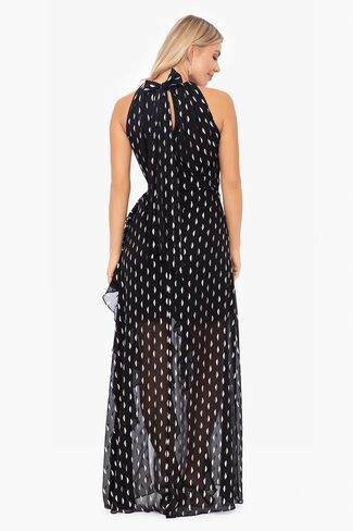 Betsy & Adam Women's Long Halter Chiffon Clip Dot in Saudi Arabia