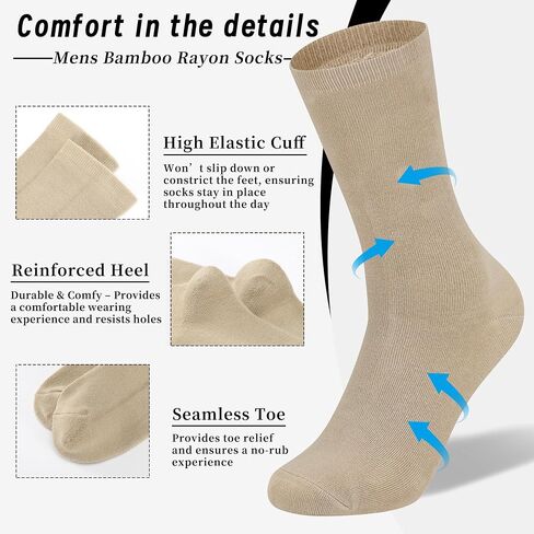 Mens Bamboo Rayon Dress Socks,Mid Calf,Moisture Wicking,Anti-Odor,Durable White Crew Socks for Men Size 10-13 in Kuwait