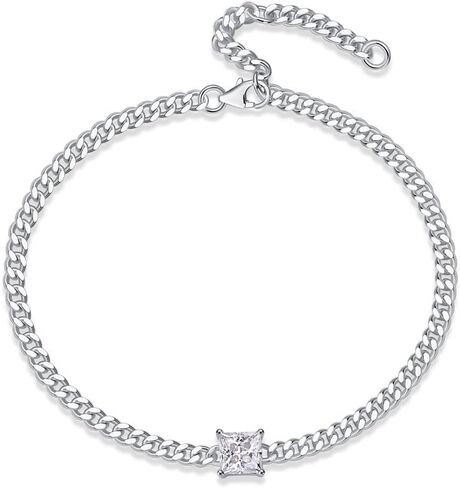 14K الذهب الأبيض على سوار S925 Silver Silver Cuban Solitaire ، مع 1Ct VVS2 D-Color Oval/Princess Cut Diamond ، مجوهرات الماس المذهلة للنساء in Saudi Arabia