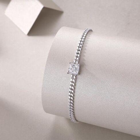 14K الذهب الأبيض على سوار S925 Silver Silver Cuban Solitaire ، مع 1Ct VVS2 D-Color Oval/Princess Cut Diamond ، مجوهرات الماس المذهلة للنساء in Saudi Arabia