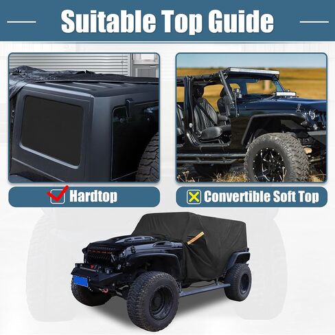 غطاء سيارة الدفع الرباعي X AUTOHAUX غطاء كابينة لسيارة Jeep Wrangler JK JL Hardtop 4 أبواب 2007-2021 حماية من الغبار والشمس في الهواء الطلق 210D أكسفورد مع سحاب باب السائق أسود in Saudi Arabia
