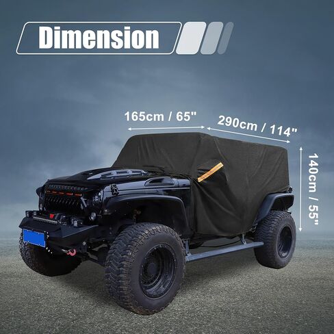 غطاء سيارة الدفع الرباعي X AUTOHAUX غطاء كابينة لسيارة Jeep Wrangler JK JL Hardtop 4 أبواب 2007-2021 حماية من الغبار والشمس في الهواء الطلق 210D أكسفورد مع سحاب باب السائق أسود in Saudi Arabia