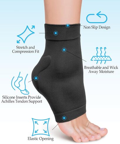Achilles Tendonitis Heel Protector Socks, One Pair of Premium Padded Compression Gel Sleeve, Achilles Tendon Support Sleeve for Haglunds Bump, Tendonitis, Bursitis and Dry Cracked (Black) in Kuwait
