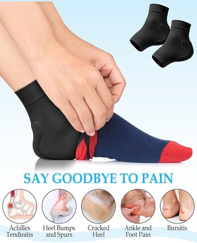 Achilles Tendonitis Heel Protector Socks, One Pair of Premium Padded Compression Gel Sleeve, Achilles Tendon Support Sleeve for Haglunds Bump, Tendonitis, Bursitis and Dry Cracked (Black) in Kuwait