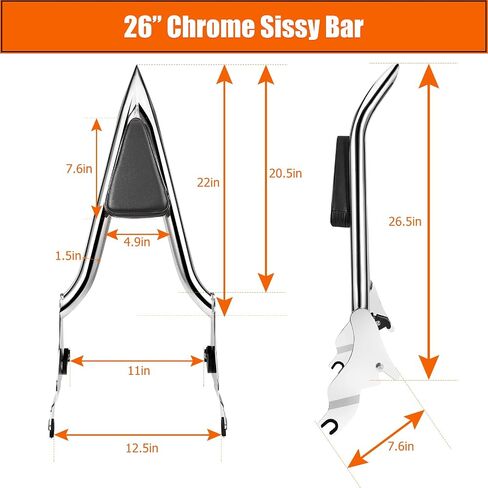 26" Motorcycle Sissy Bar for Harley, Integrated Passenger Backrest for Harley Davidson Touring CVO Street Glide Road Glide Electra Glide Road King FLHR FLHX FLHT FLTR 2009-2024, Black Sissy Bar in Saudi Arabia