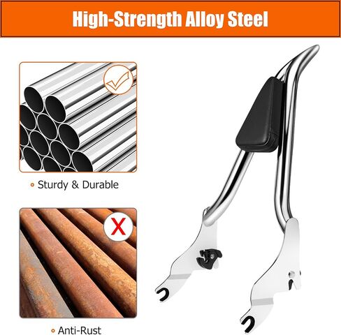 26" Motorcycle Sissy Bar for Harley, Integrated Passenger Backrest for Harley Davidson Touring CVO Street Glide Road Glide Electra Glide Road King FLHR FLHX FLHT FLTR 2009-2024, Black Sissy Bar in Saudi Arabia