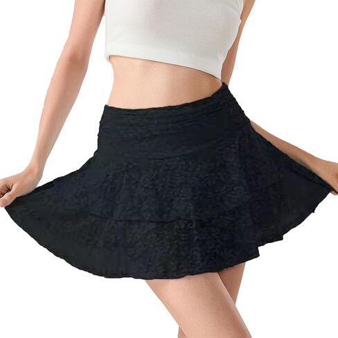 Women Mini Skirts Floral Lace Slip Skirt Low Waist Ruffle Layered Pleated Skirts Y2k Tiered Short Skirt in Saudi Arabia