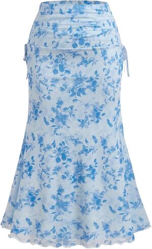 Verdusa Women's Plus Floral Bodycon Skirt مرنة Fisthtail Ruched تنورة Maxi in Kuwait