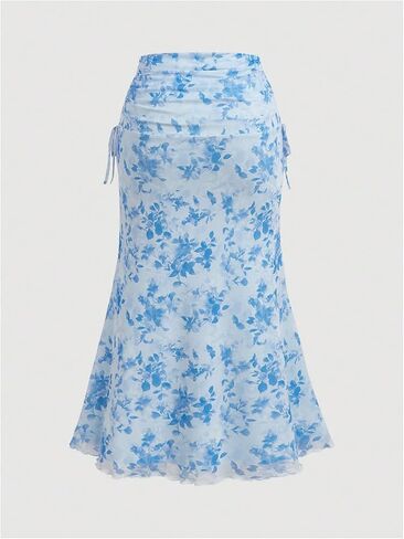 Verdusa Women's Plus Floral Bodycon Skirt مرنة Fisthtail Ruched تنورة Maxi in Kuwait